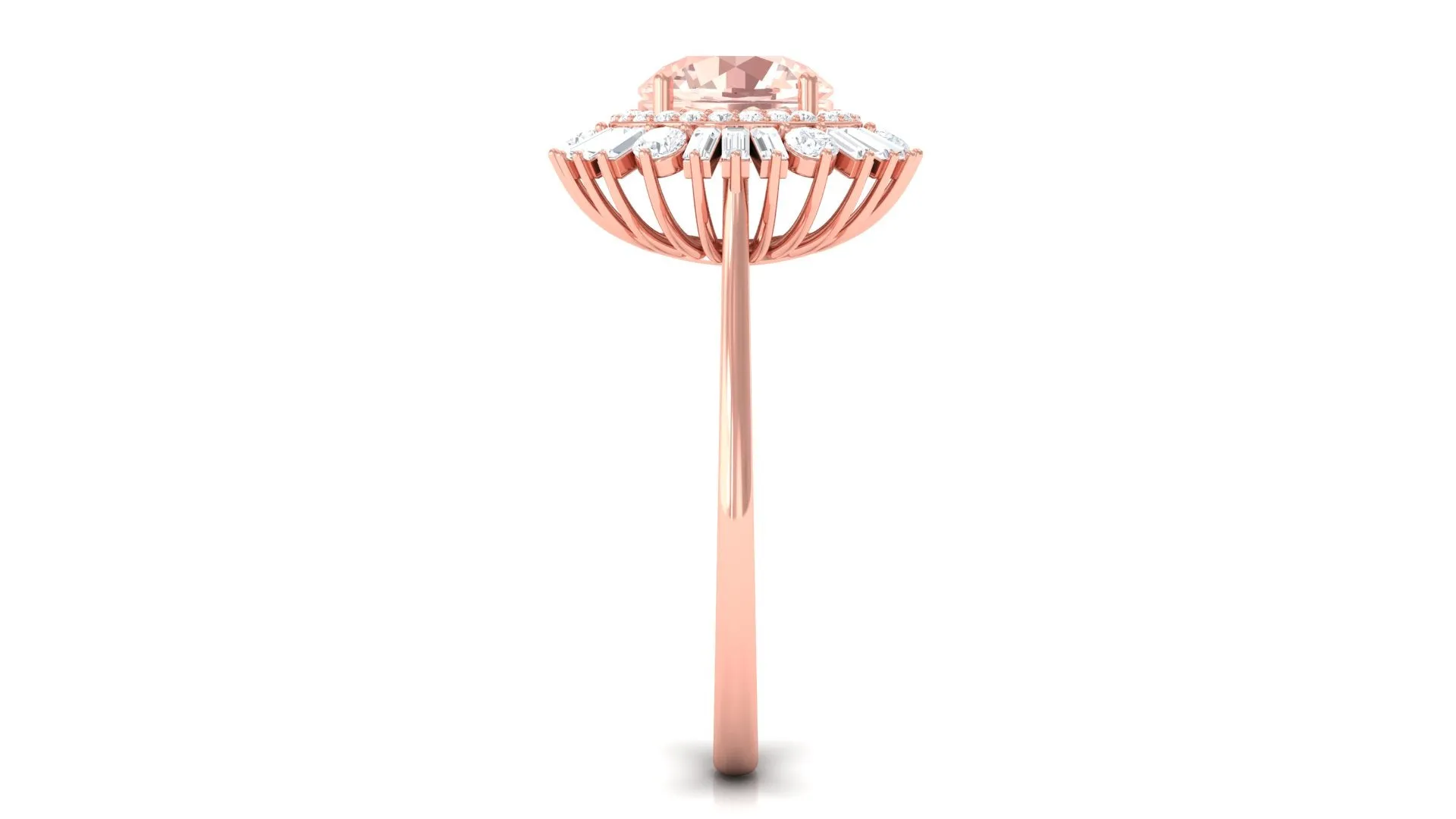Round Morganite Cocktail Ring with Moissanite Double Halo