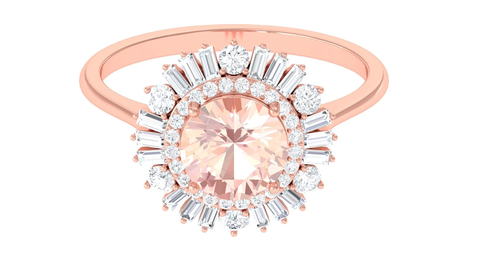 Round Morganite Cocktail Ring with Moissanite Double Halo