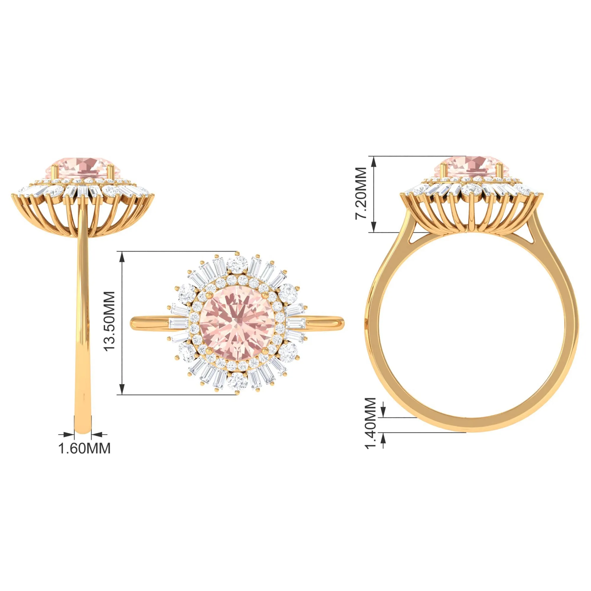 Round Morganite Cocktail Ring with Moissanite Double Halo