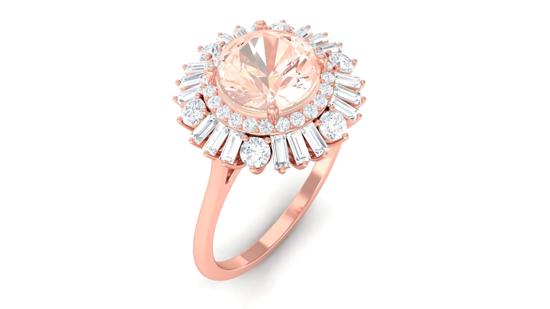 Round Morganite Cocktail Ring with Moissanite Double Halo