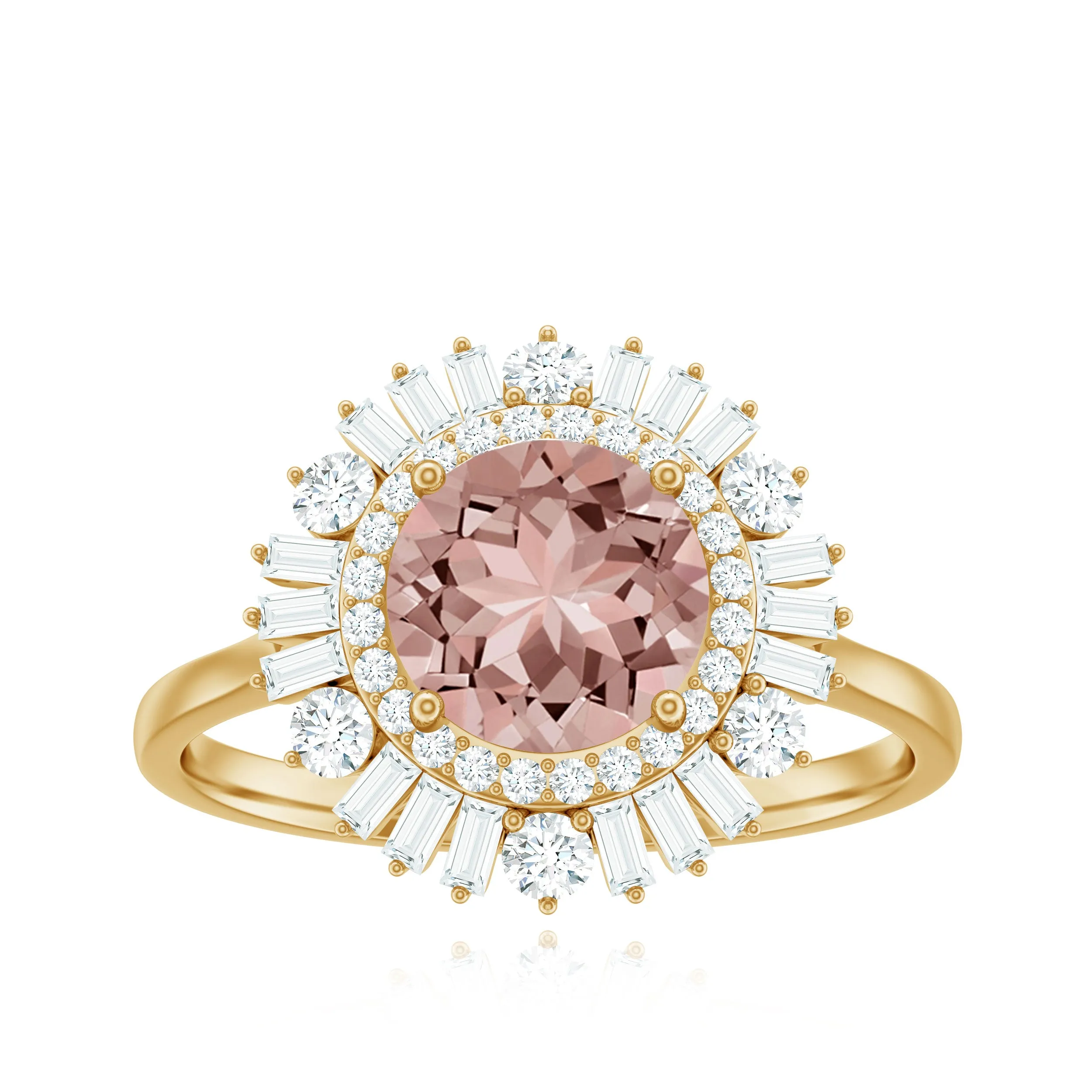 Round Morganite Cocktail Ring with Moissanite Double Halo