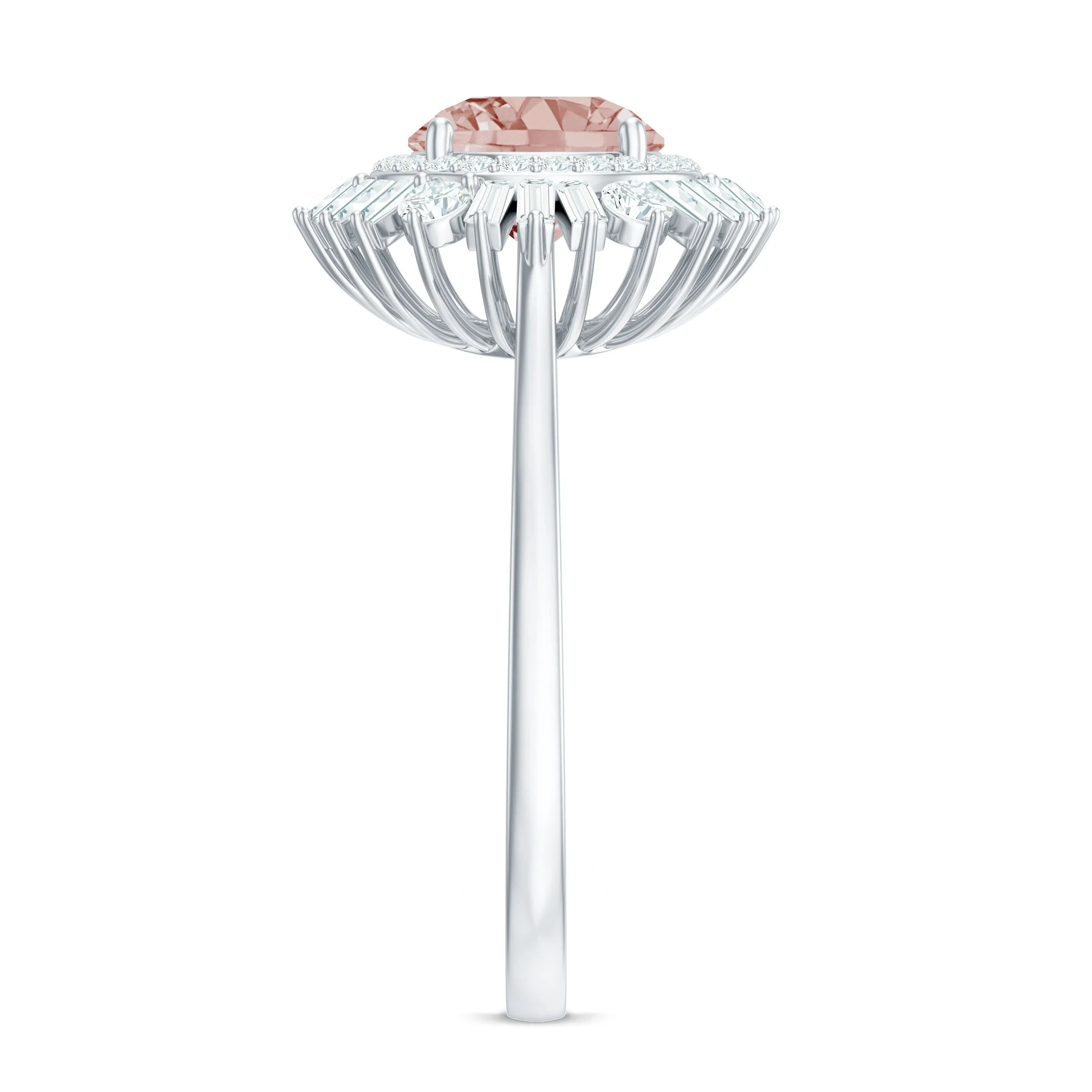 Round Morganite Cocktail Ring with Moissanite Double Halo