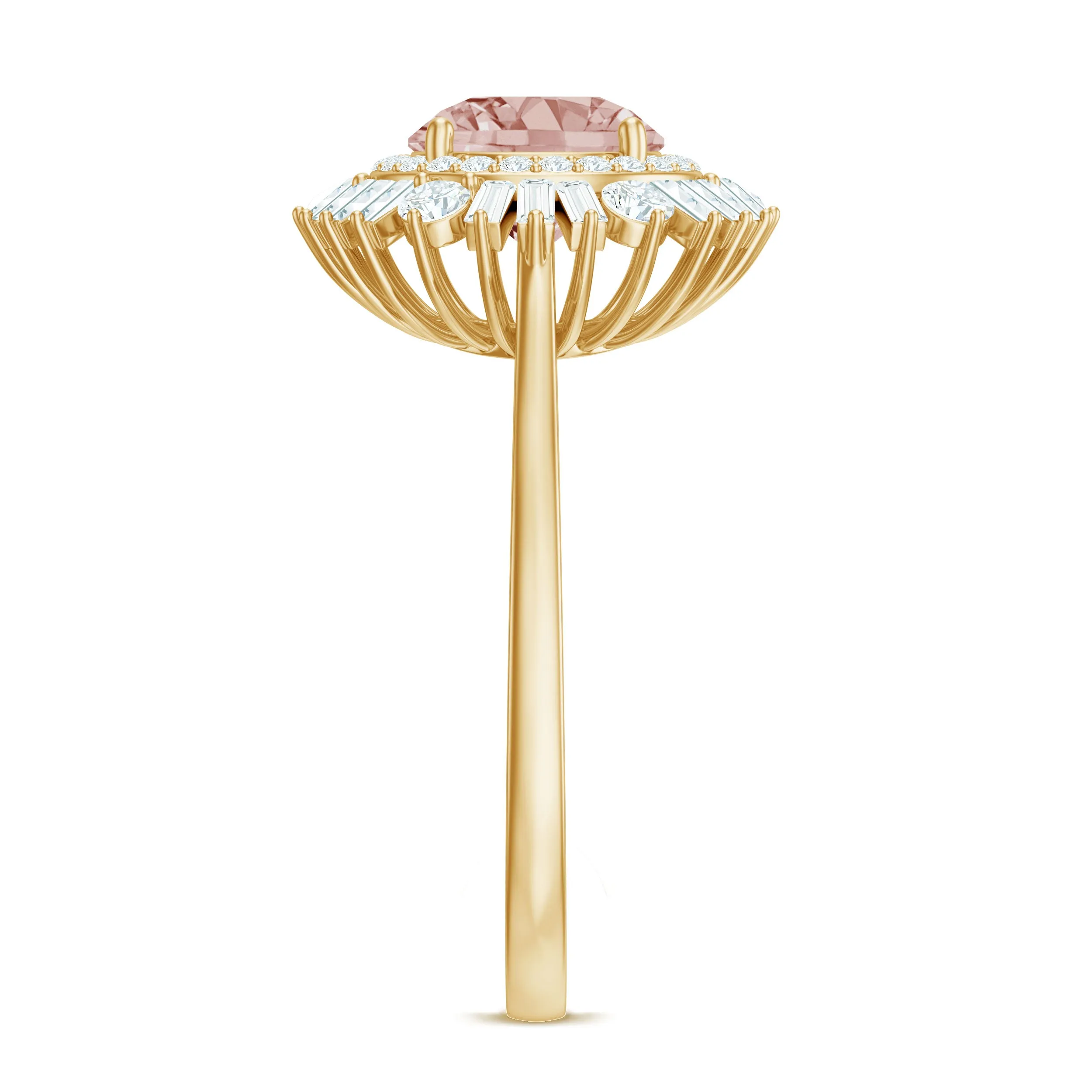Round Morganite Cocktail Ring with Moissanite Double Halo