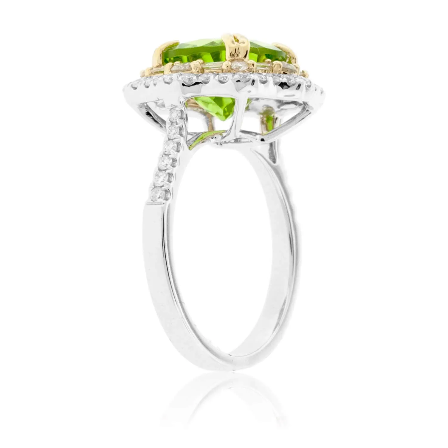 Round Peridot & Double Diamond Halo Intricate Style Ring