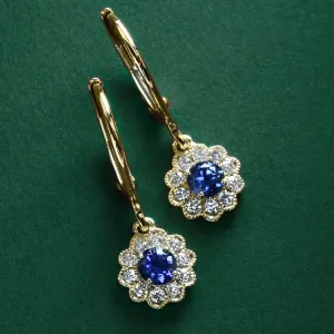 Sapphire and Diamond Drops In Gold