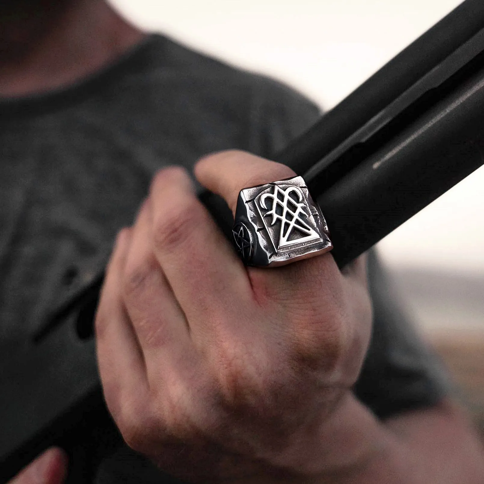 Satanic Lucifer Stainless Steel Signet Ring for Men