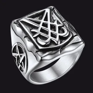 Satanic Lucifer Stainless Steel Signet Ring for Men