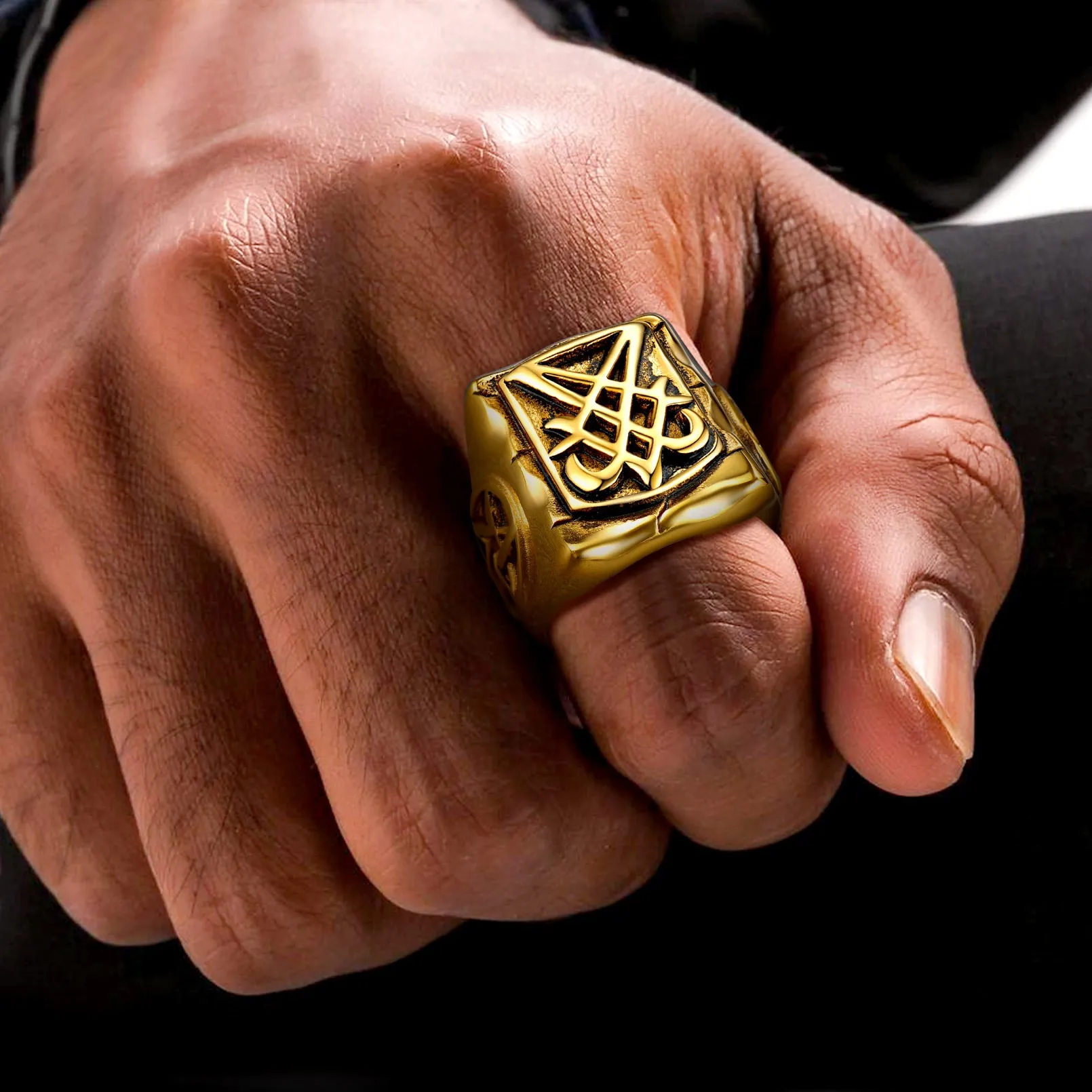 Satanic Lucifer Stainless Steel Signet Ring for Men