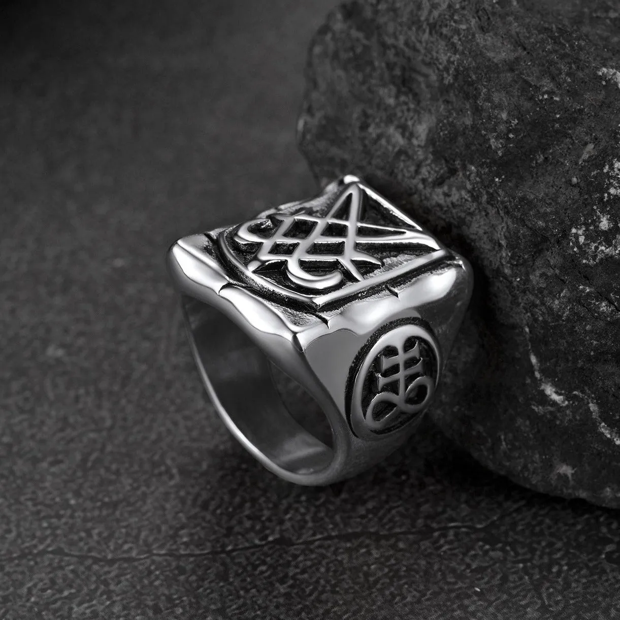 Satanic Lucifer Stainless Steel Signet Ring for Men