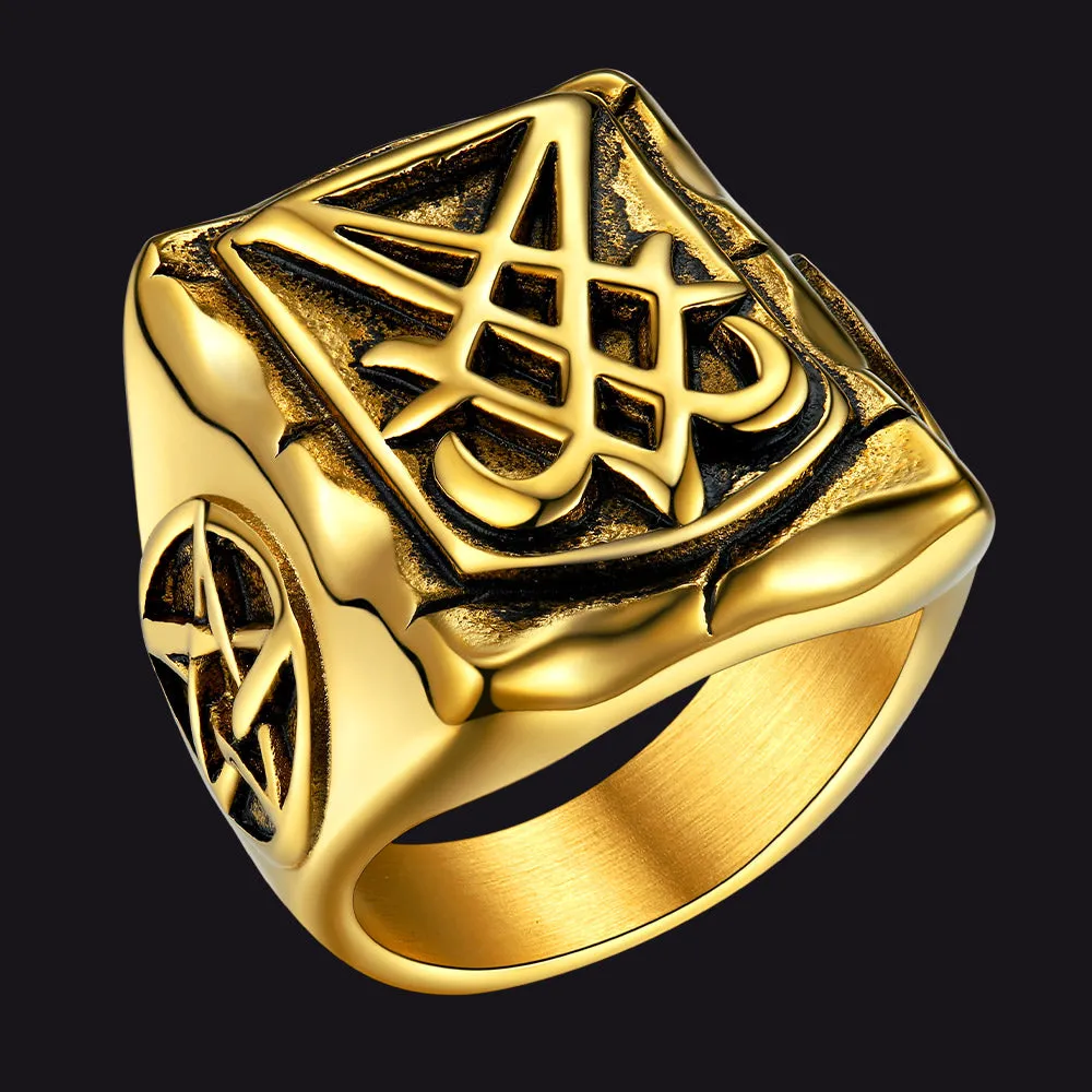 Satanic Lucifer Stainless Steel Signet Ring for Men