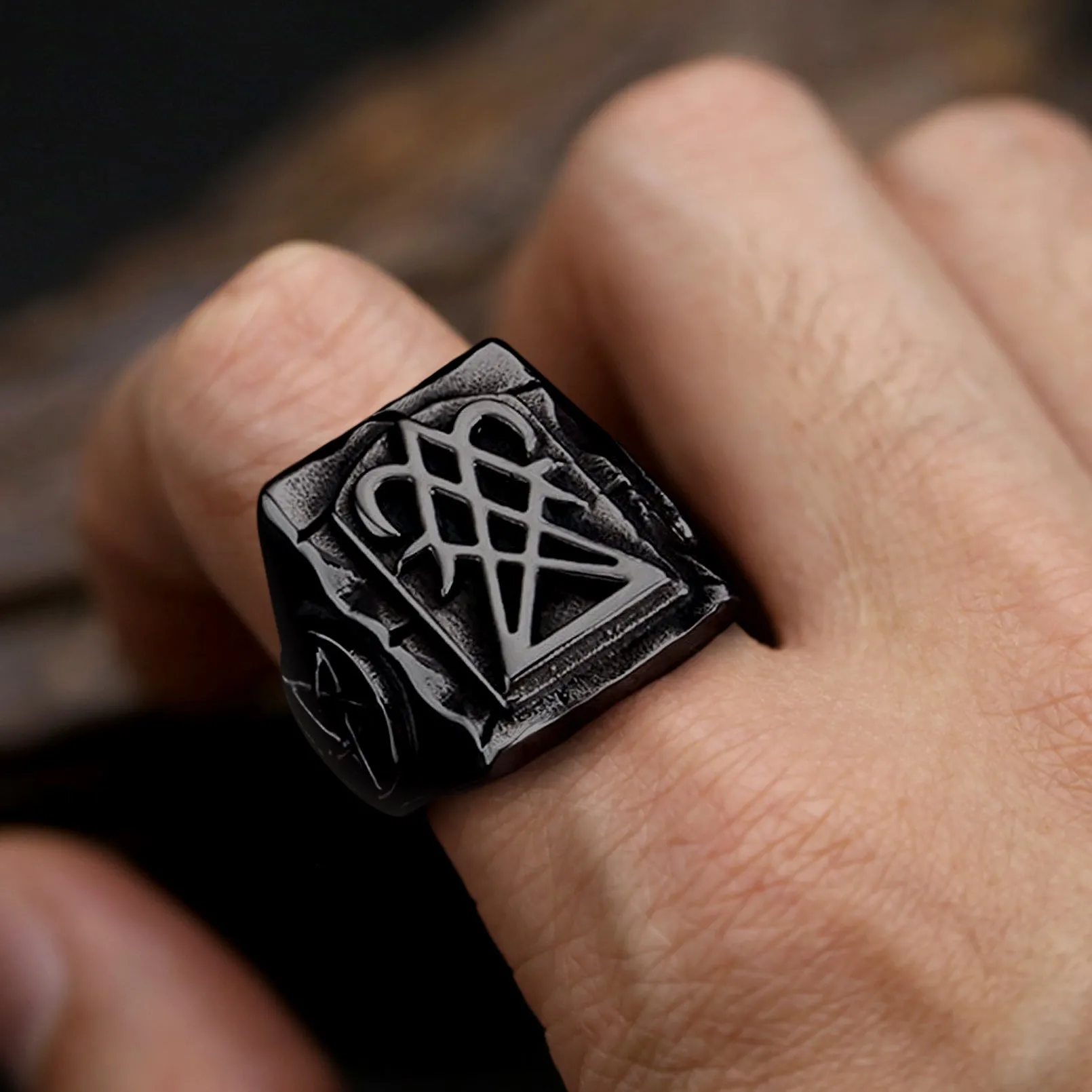 Satanic Lucifer Stainless Steel Signet Ring for Men