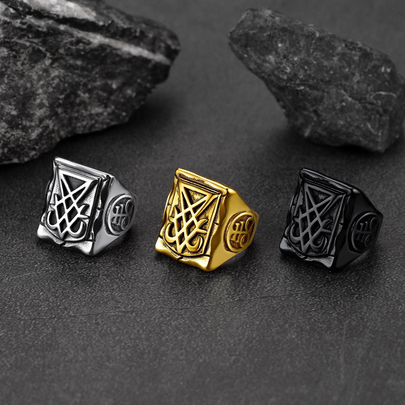 Satanic Lucifer Stainless Steel Signet Ring for Men