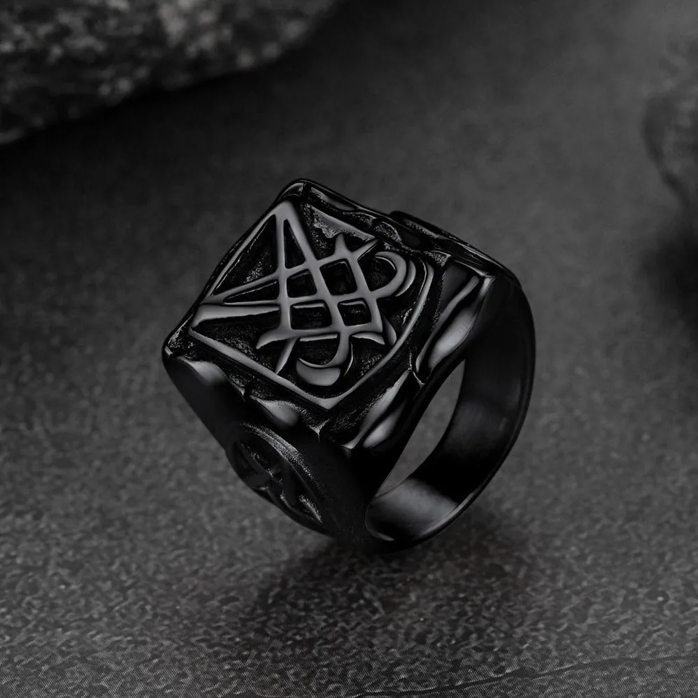 Satanic Lucifer Stainless Steel Signet Ring for Men