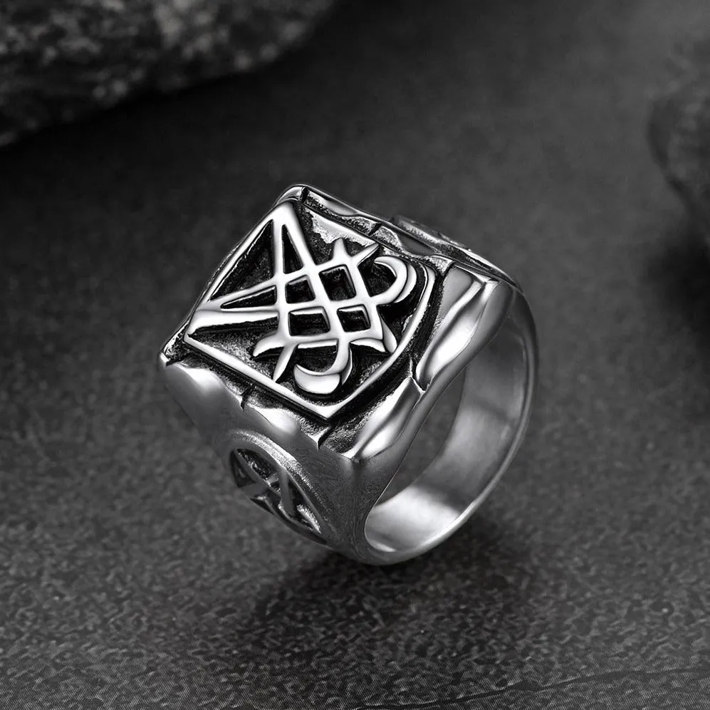 Satanic Lucifer Stainless Steel Signet Ring for Men