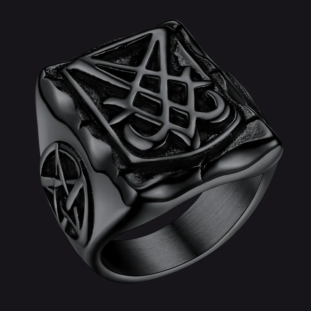 Satanic Lucifer Stainless Steel Signet Ring for Men