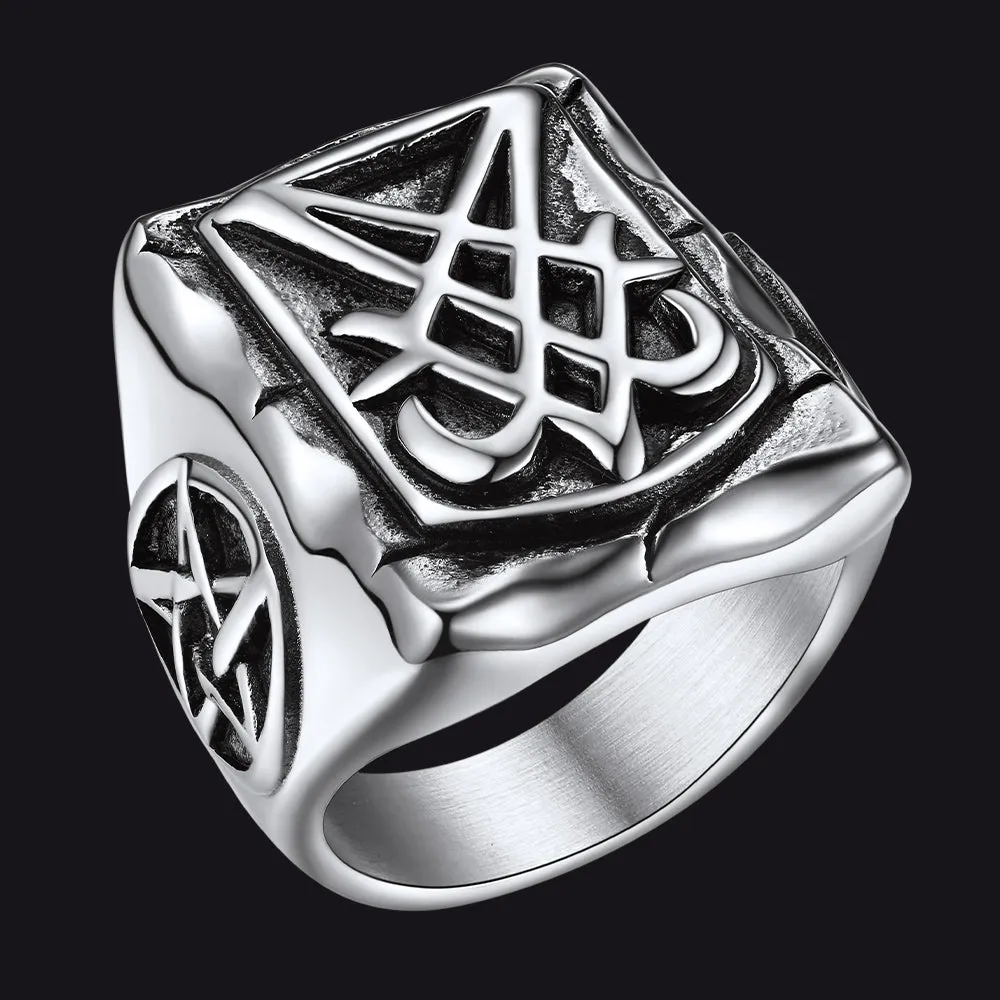 Satanic Lucifer Stainless Steel Signet Ring for Men