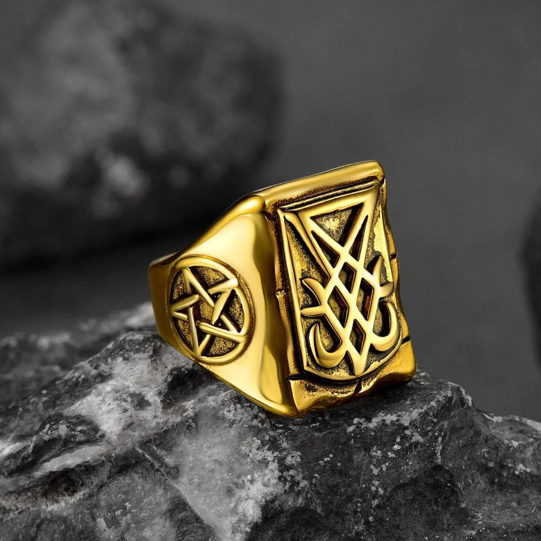 Satanic Lucifer Stainless Steel Signet Ring for Men