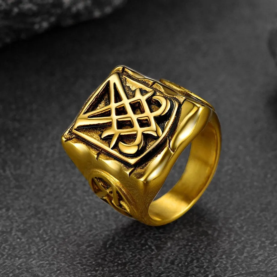 Satanic Lucifer Stainless Steel Signet Ring for Men
