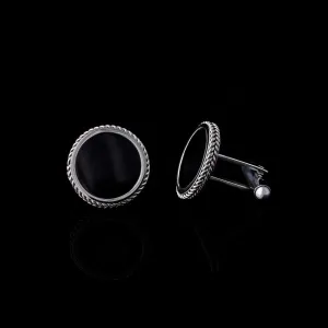 Silver Black Onyx Leaf Cufflinks