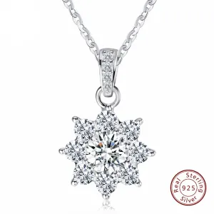 Silver Crystal Snowflake Pendants Necklace