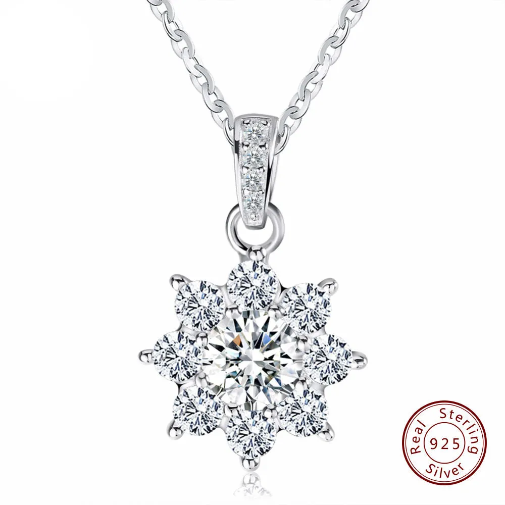 Silver Crystal Snowflake Pendants Necklace