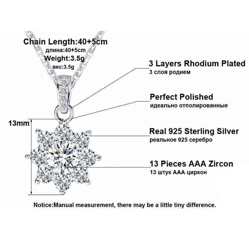 Silver Crystal Snowflake Pendants Necklace