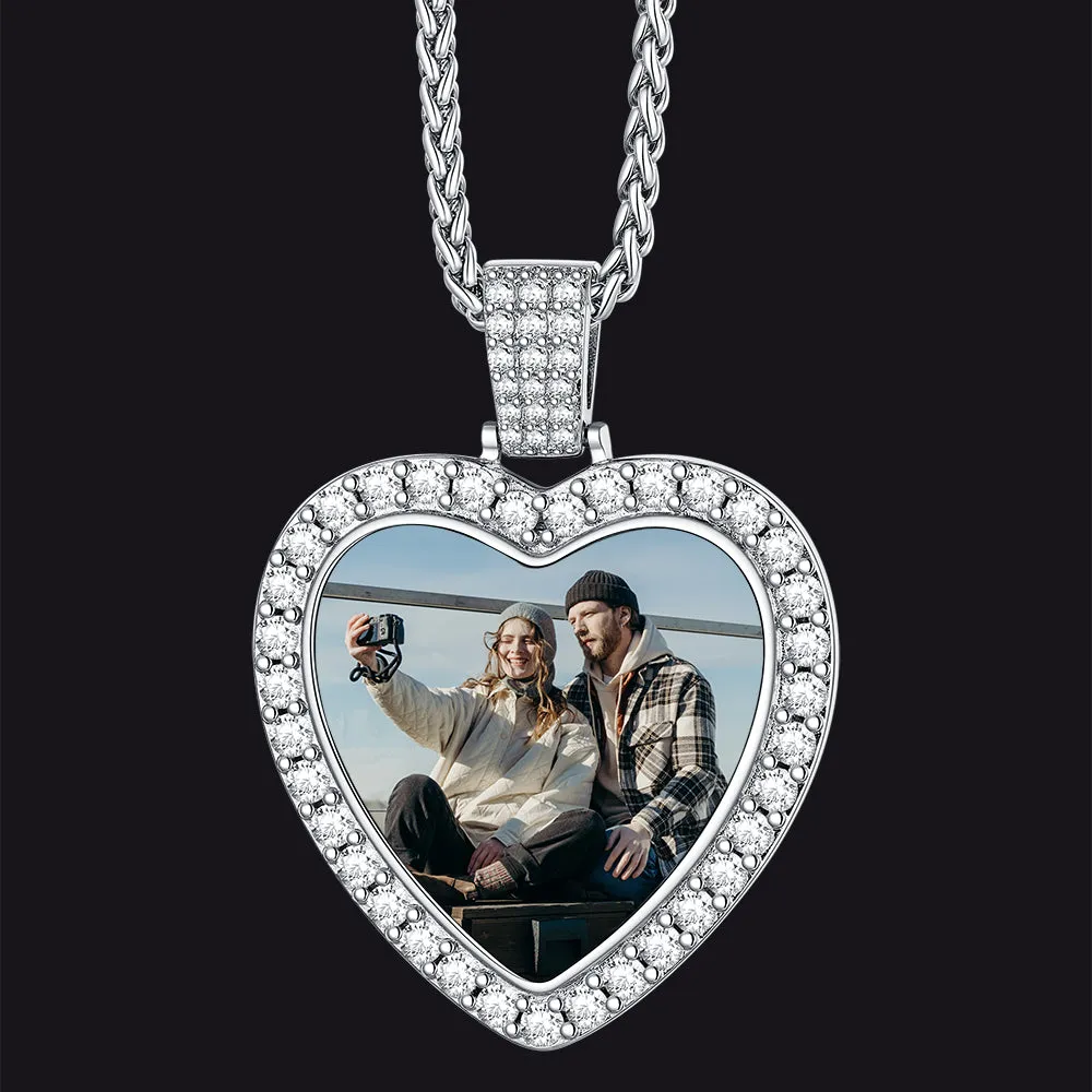 Silver Personalized Heart Picture Necklace Gift With Cubic Zirconia