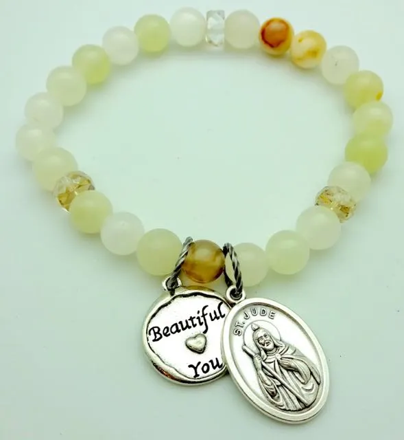 St. Jude Patron of Lost Causes Semi-precious Mala Bead Bracelet