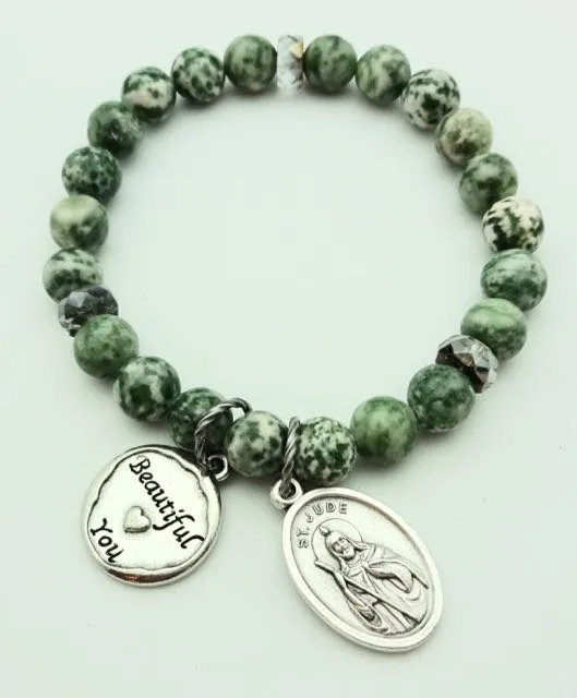 St. Jude Patron of Lost Causes Semi-precious Mala Bead Bracelet