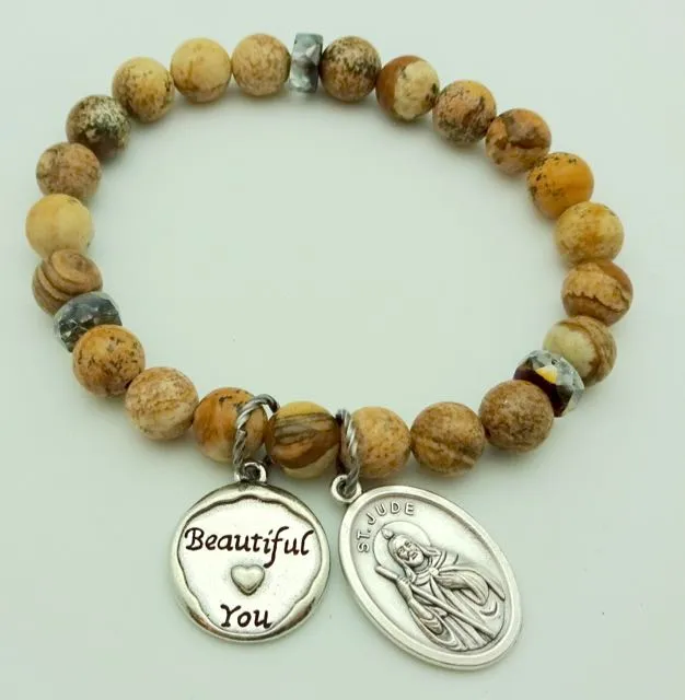 St. Jude Patron of Lost Causes Semi-precious Mala Bead Bracelet