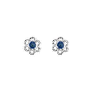 STERLING SILVER 2.5MM LABORATORY CREATED SAPPHIRE FLOWER STUDS EARRINGS