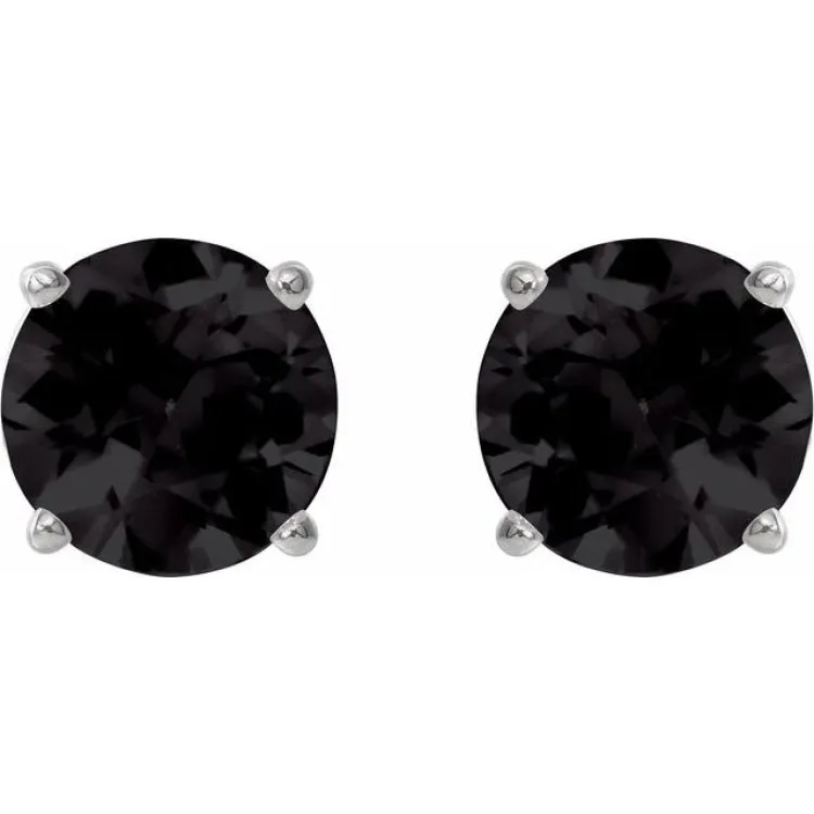 Sterling Silver 7 mm Natural Black Onyx Stud Earrings