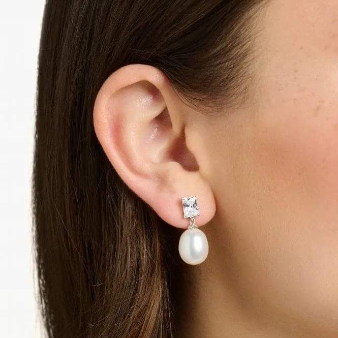 Sterling Silver Pearl Zirconia White Earrings H2241-167-14