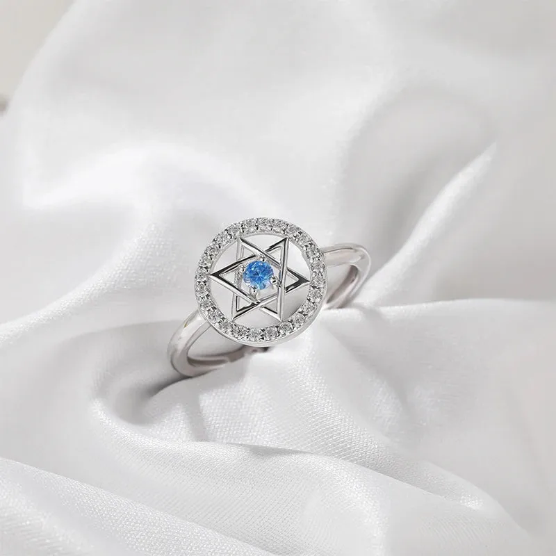 Sterling Silver Star of David Ring with Blue Zirconia