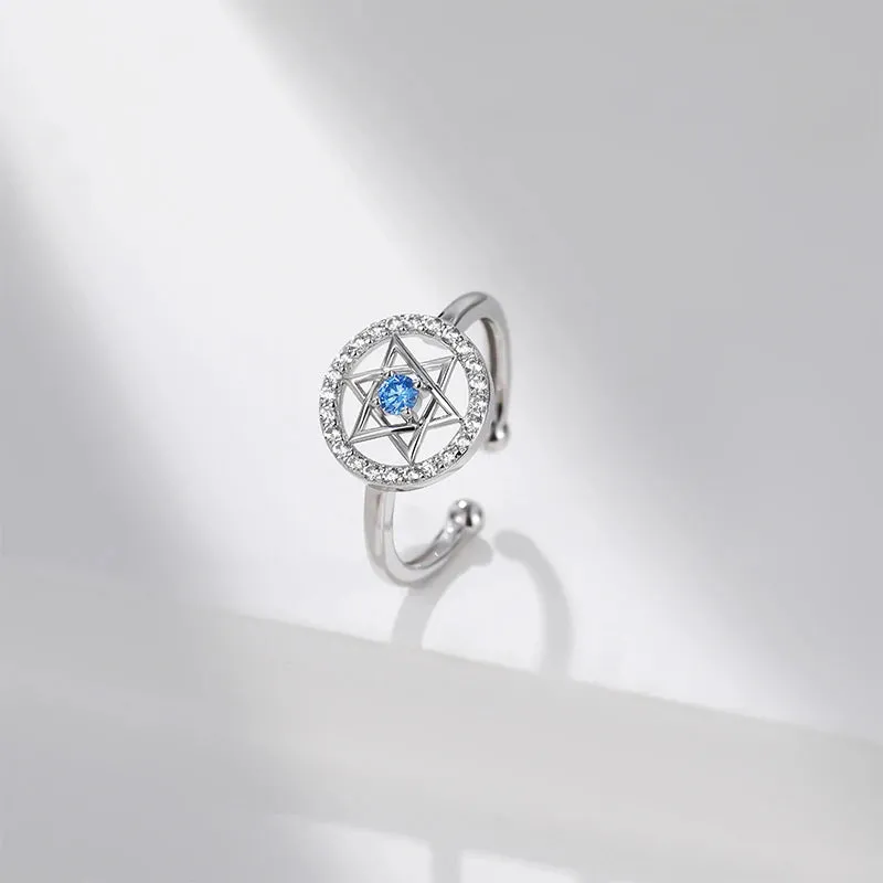 Sterling Silver Star of David Ring with Blue Zirconia