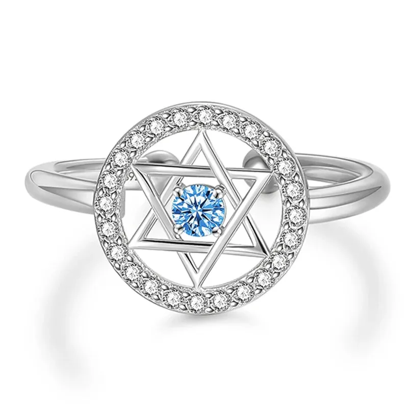 Sterling Silver Star of David Ring with Blue Zirconia