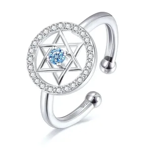 Sterling Silver Star of David Ring with Blue Zirconia