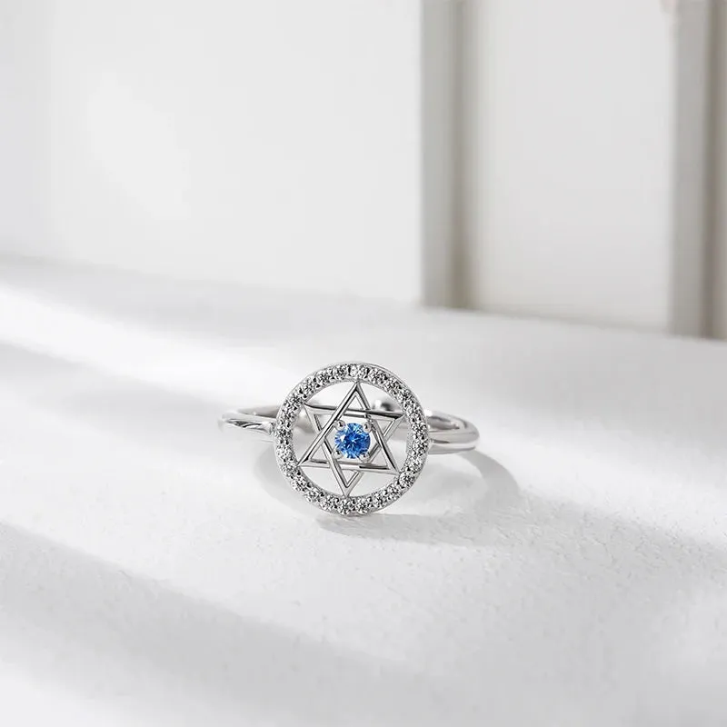 Sterling Silver Star of David Ring with Blue Zirconia