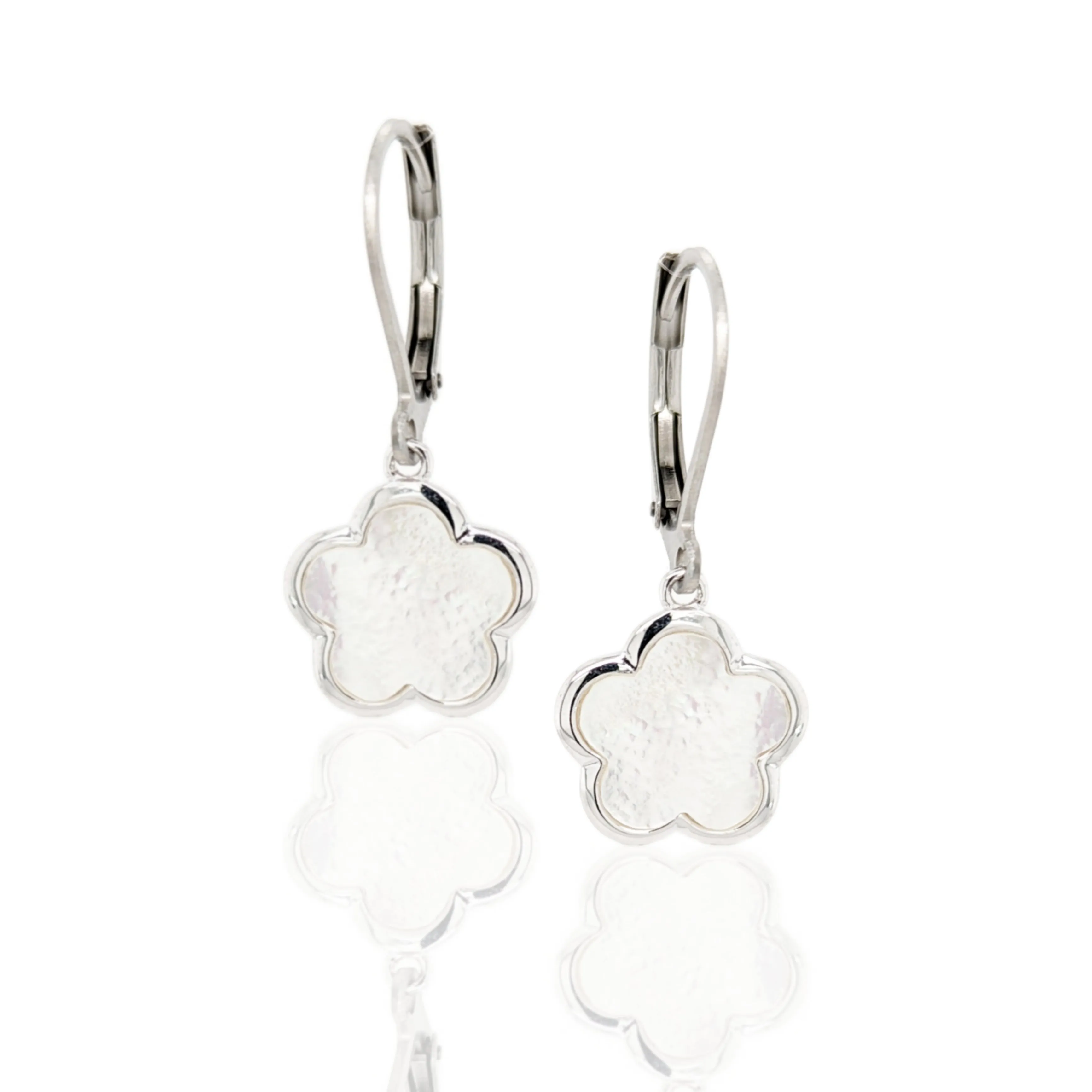 Surgical Steel Mother of Pearl Flowers Earrings on Leverback