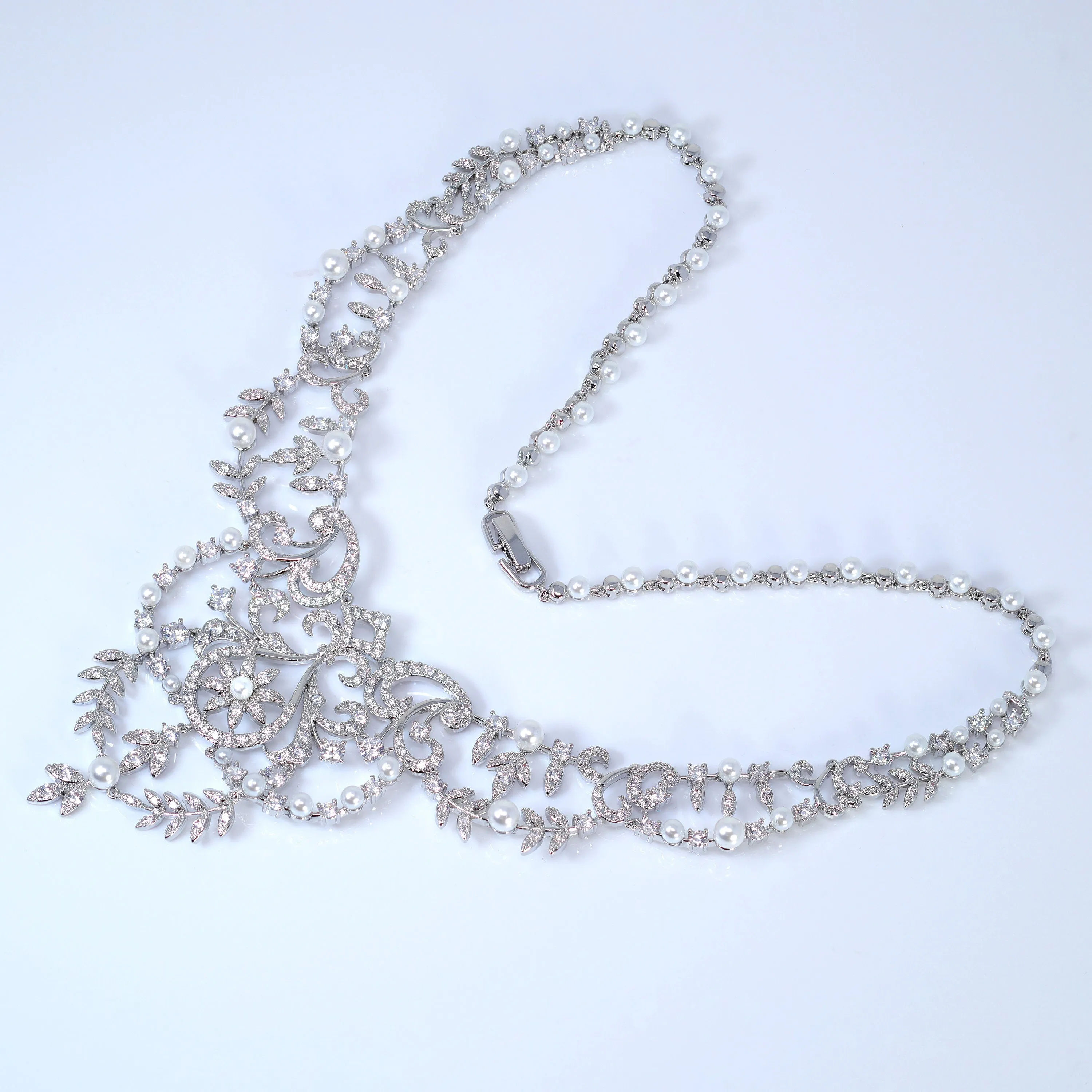 Swarovski Crystal Shimmering Chandelier Diamond/Crystal Necklace Set, Bridal Necklace Set, Faux Pearl Bridal Jewelry, Statement Necklace