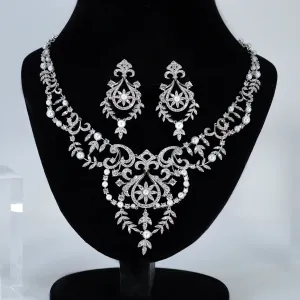 Swarovski Crystal Shimmering Chandelier Diamond/Crystal Necklace Set, Bridal Necklace Set, Faux Pearl Bridal Jewelry, Statement Necklace