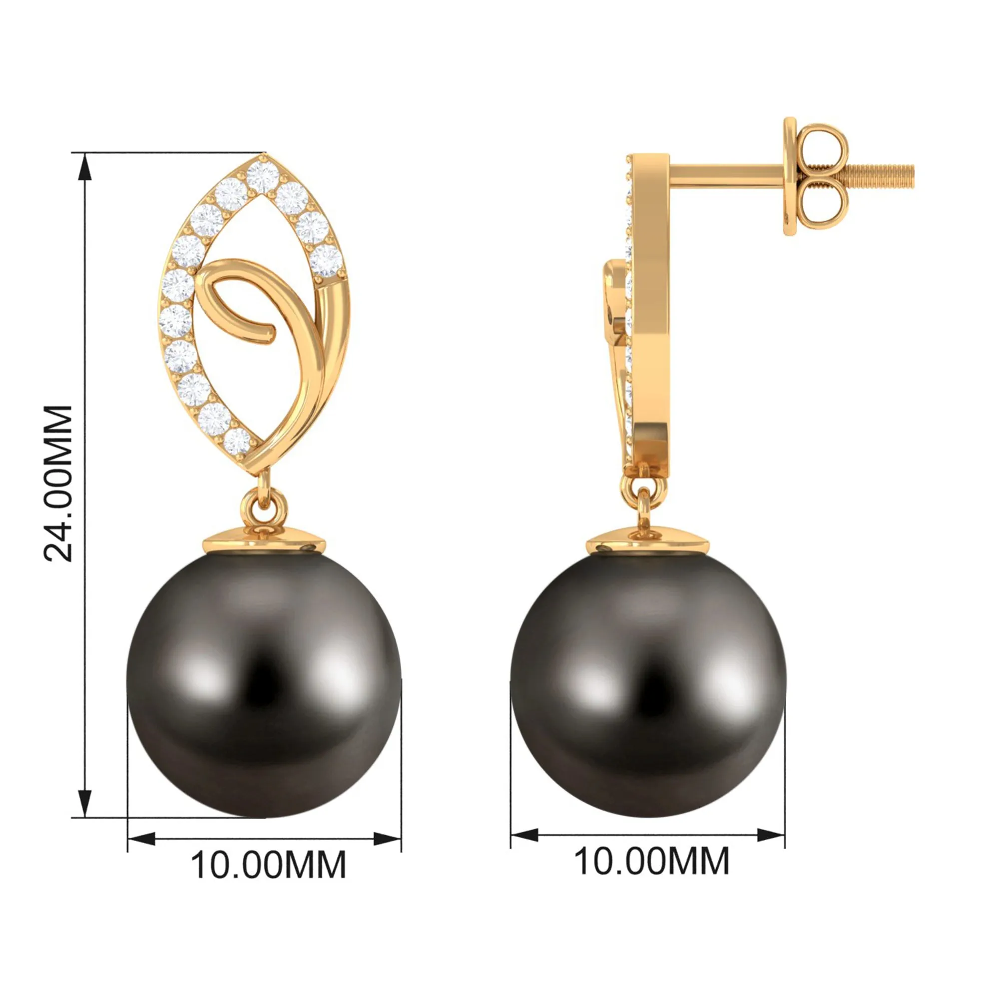 Tahitian Pearl Leaf Drop Earrings with Diamond