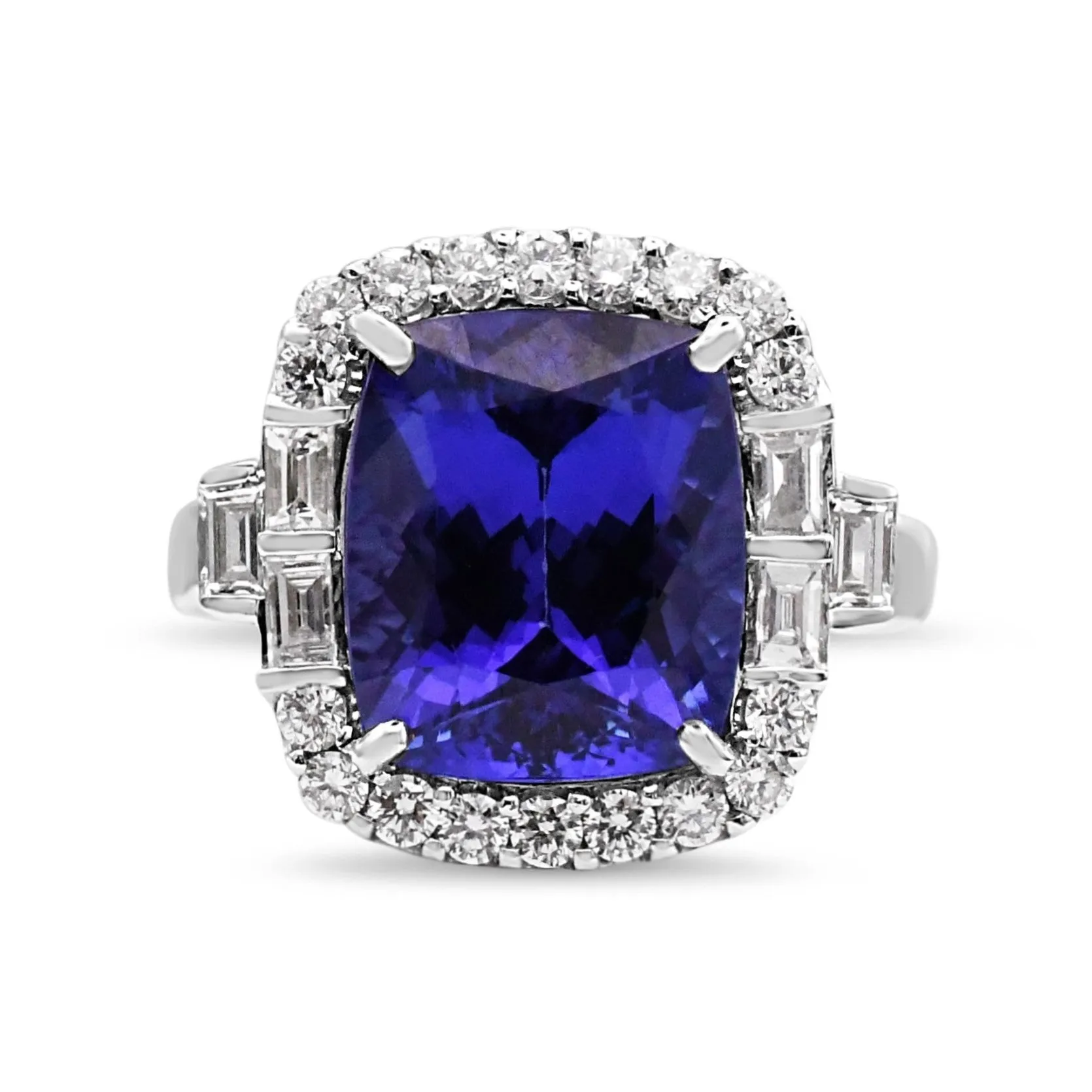 Tanzanite And Diamond Cushion Shaped Cluster Ring