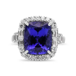 Tanzanite And Diamond Cushion Shaped Cluster Ring