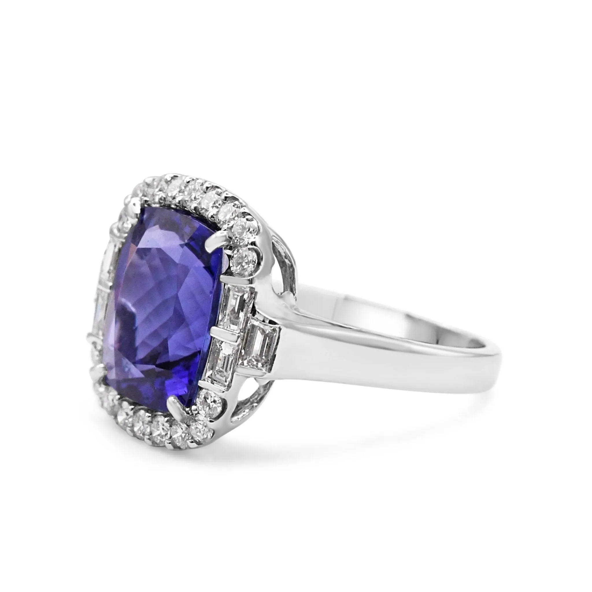 Tanzanite And Diamond Cushion Shaped Cluster Ring