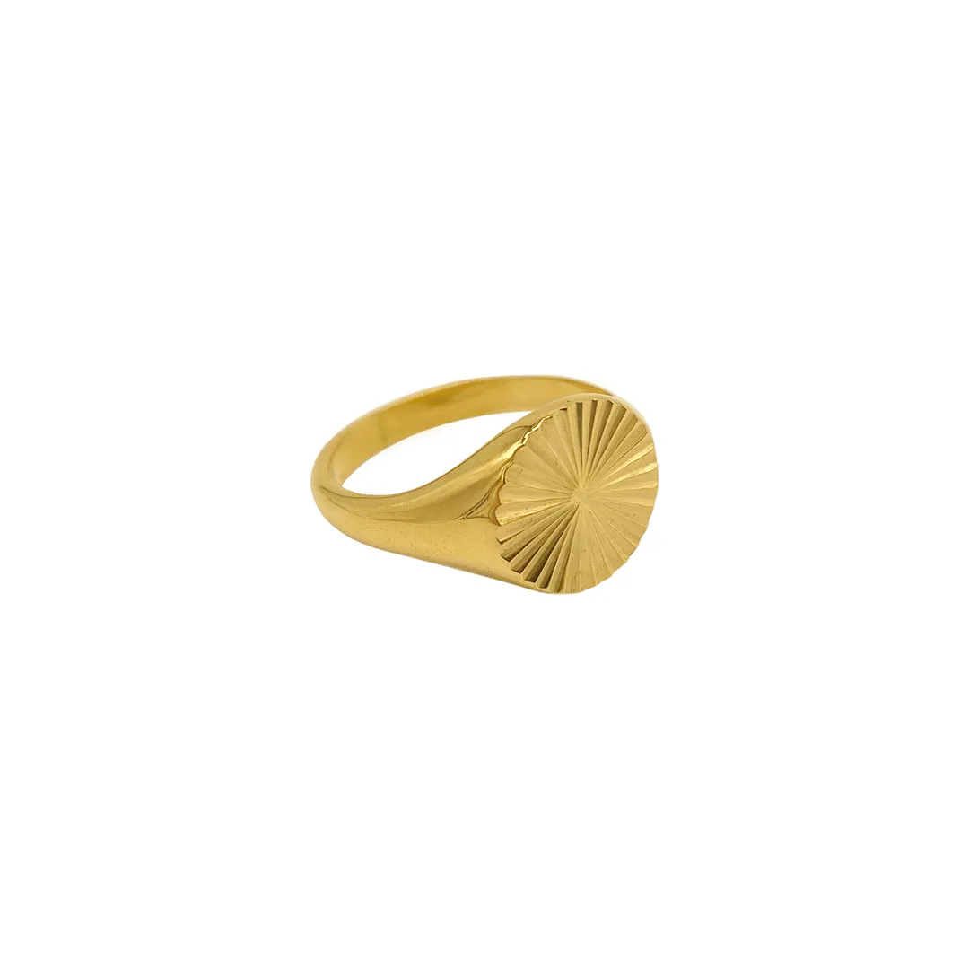 Tarnish Resistant 14k Gold Plated Burst Signet Ring