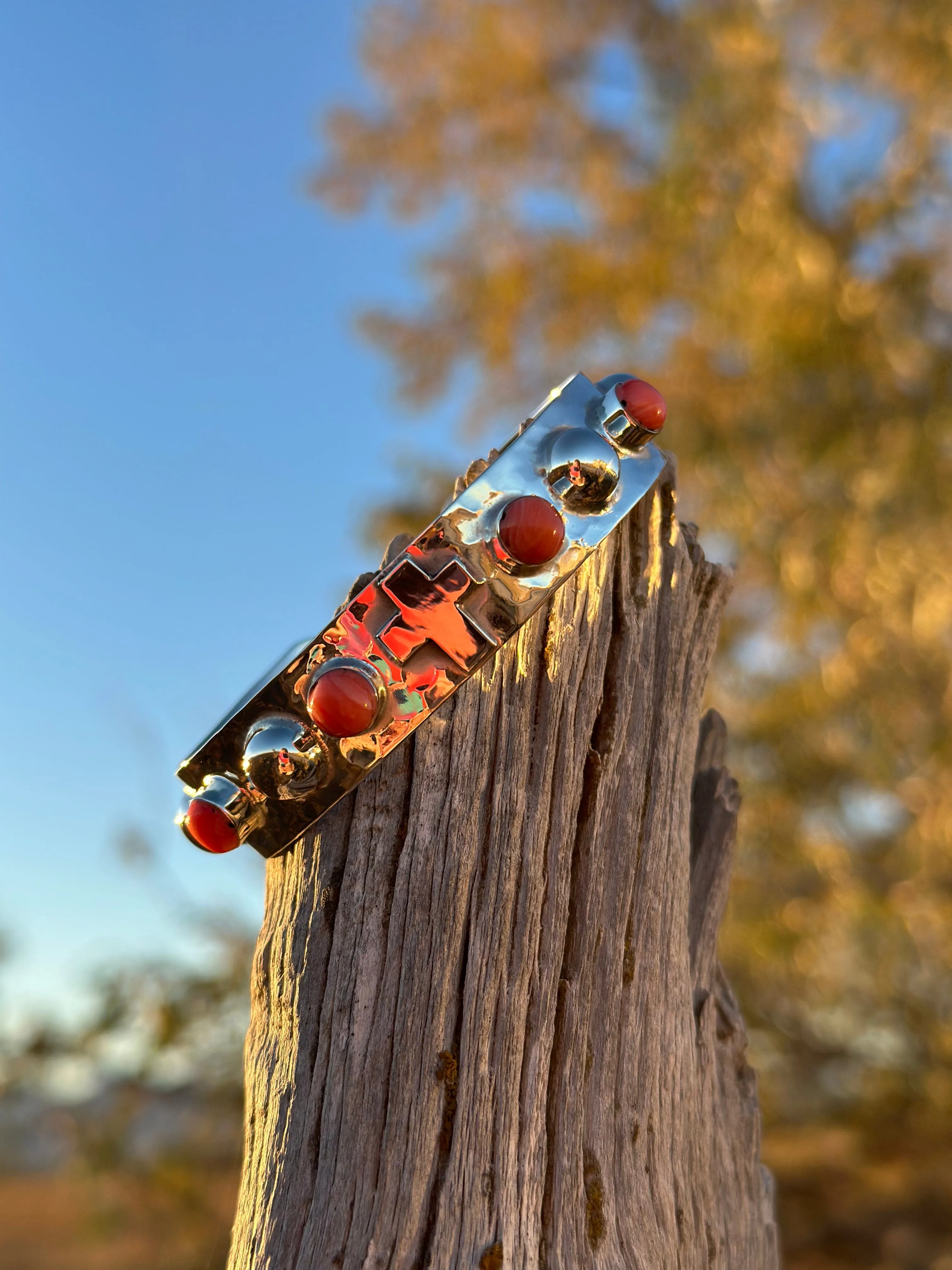 The Hammered Sterling Silver & Coral Cross Bracelet & Earring Set