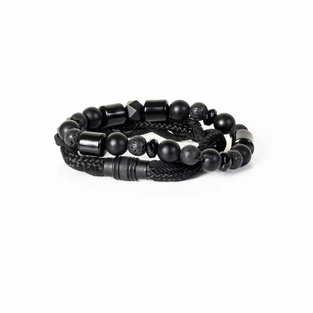 The Woven and Beaded Black Bracelet Set