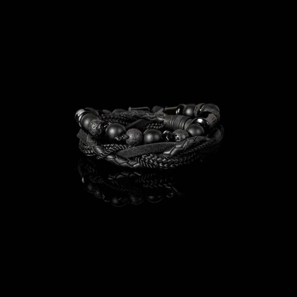 The Woven and Beaded Black Bracelet Set