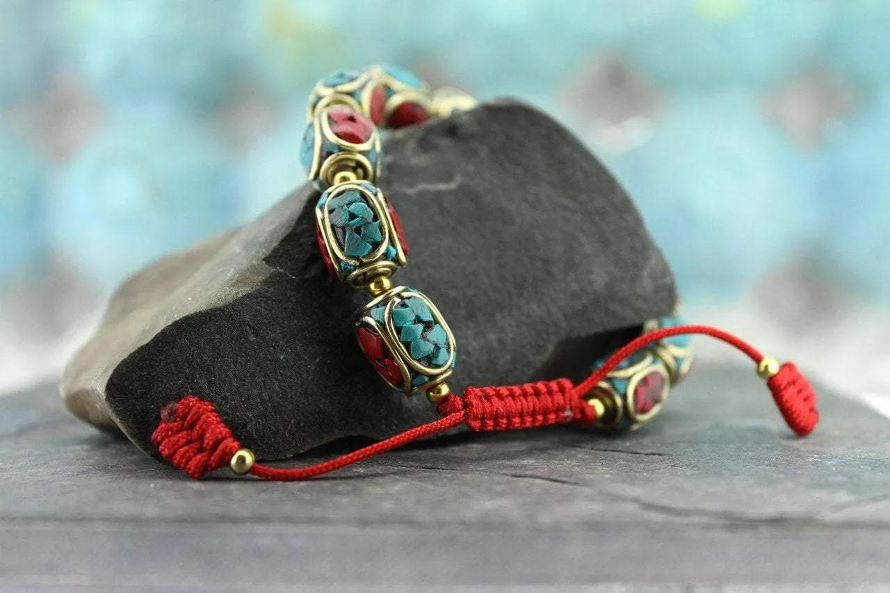 Tibetan Coral and Turquoise Beaded Bracelet
